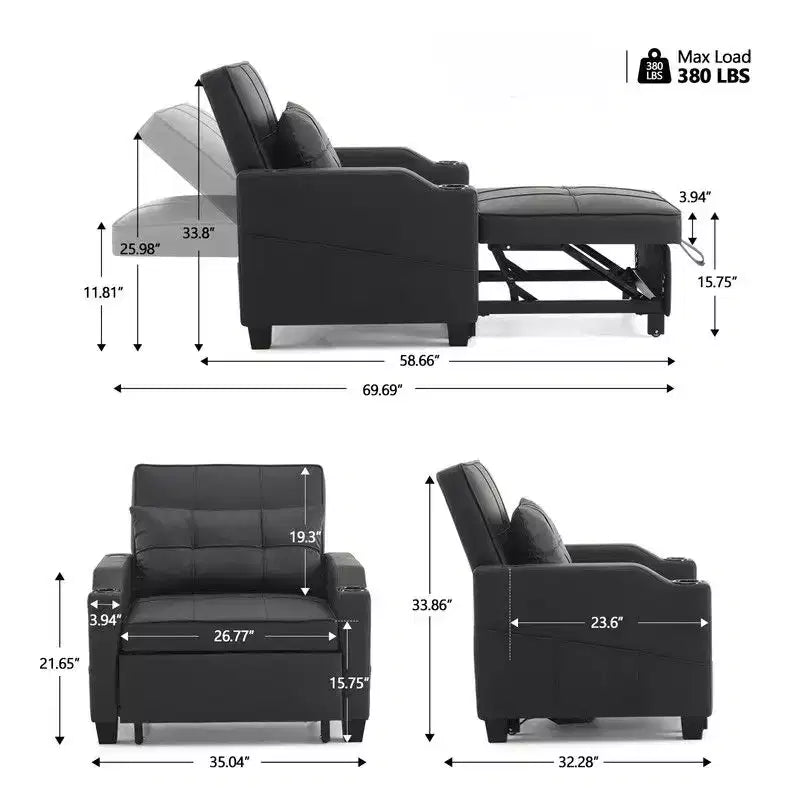 35.04 Inch Wide Single Sofa Bed