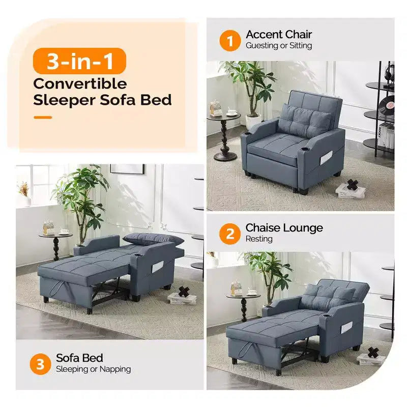 35.04 Inch Wide Single Sofa Bed