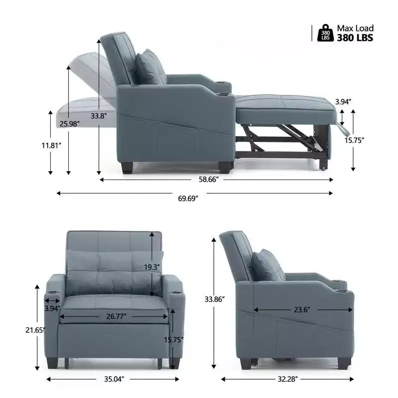 35.04 Inch Wide Single Sofa Bed