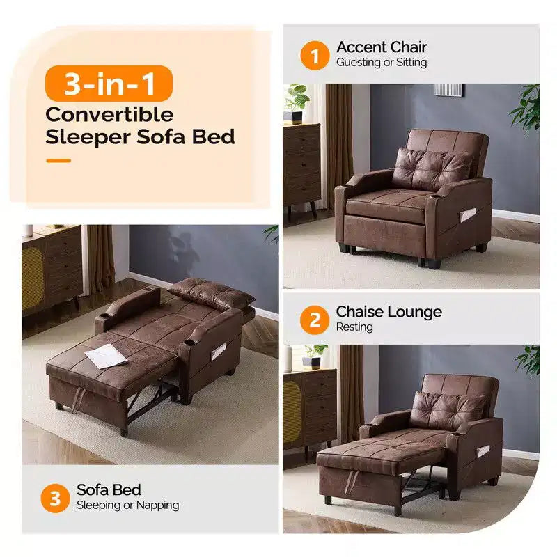 35.04 Inch Wide Single Sofa Bed