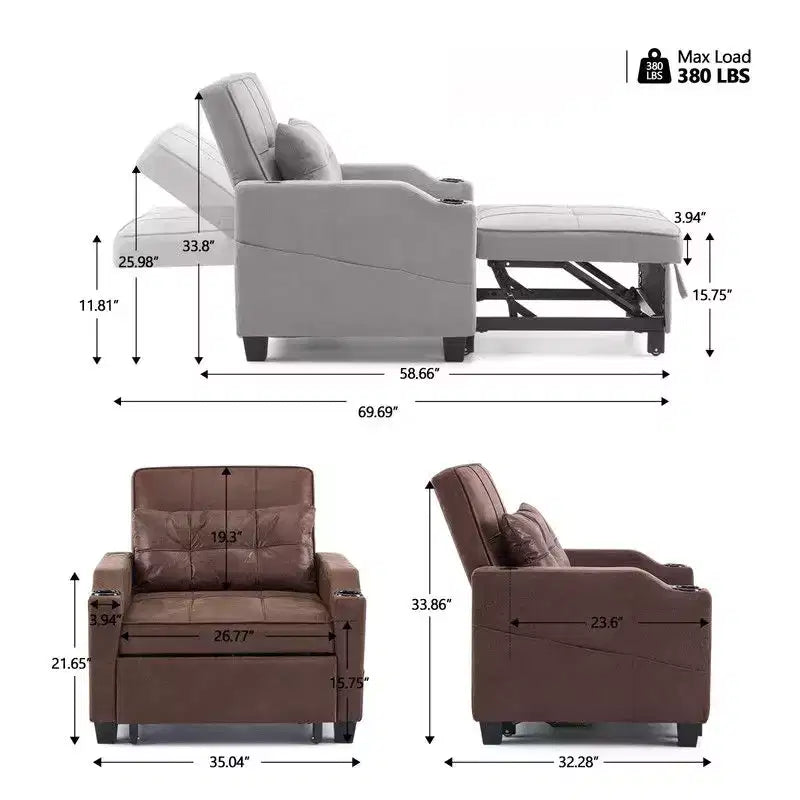 35.04 Inch Wide Single Sofa Bed