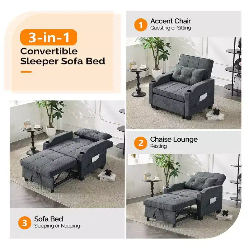 35.04 Inch Wide Single Sofa Bed