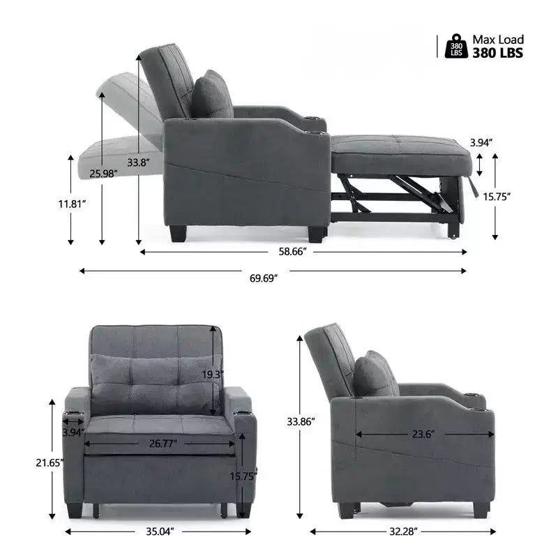 35.04 Inch Wide Single Sofa Bed