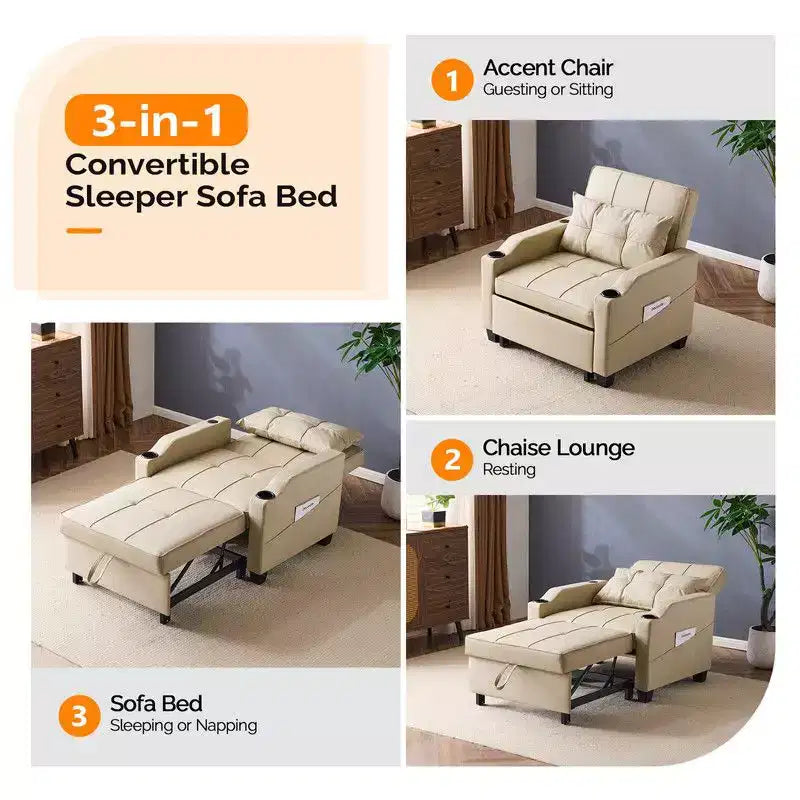 35.04 Inch Wide Single Sofa Bed