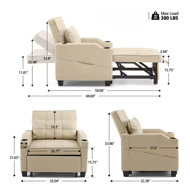 35.04 Inch Wide Single Sofa Bed