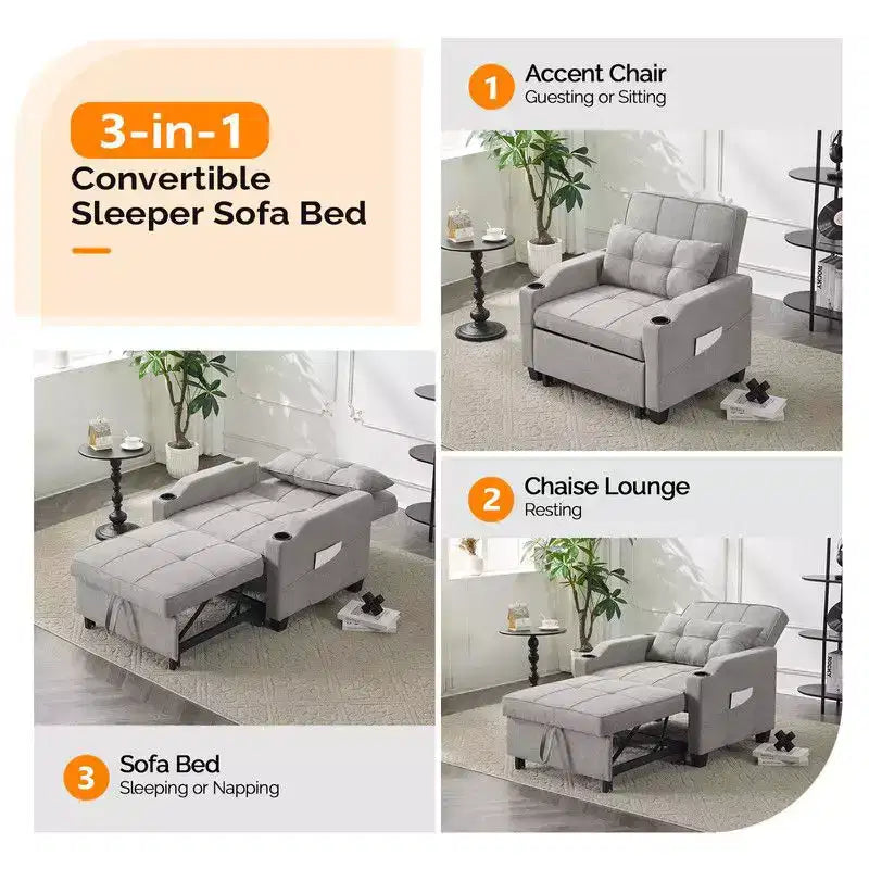 35.04 Inch Wide Single Sofa Bed