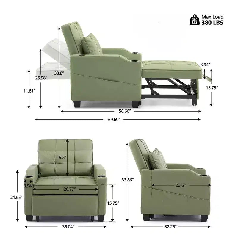 35.04 Inch Wide Single Sofa Bed