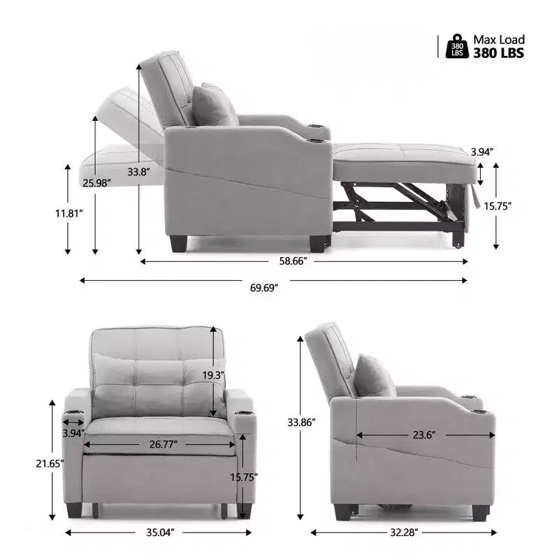 35.04 Inch Wide Single Sofa Bed