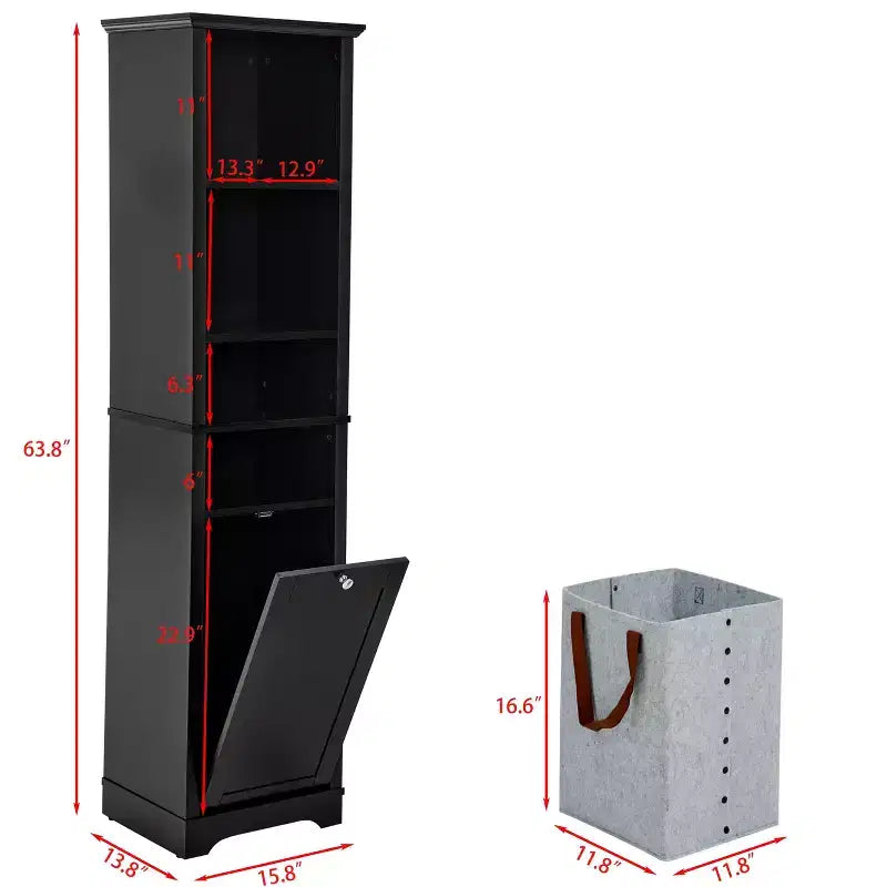 Modern 63.8" Tall Bathroom Storage Cabinet with Adjustable Shelves, Laundry Hamper and Hidden Clothes Storage