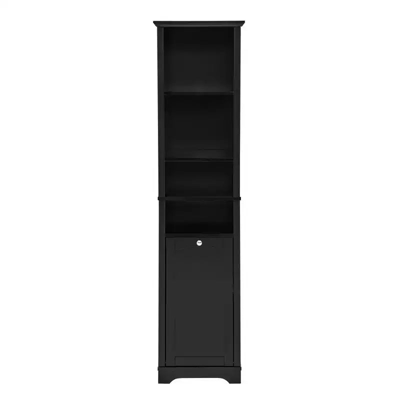 Modern 63.8" Tall Bathroom Storage Cabinet with Adjustable Shelves, Laundry Hamper and Hidden Clothes Storage