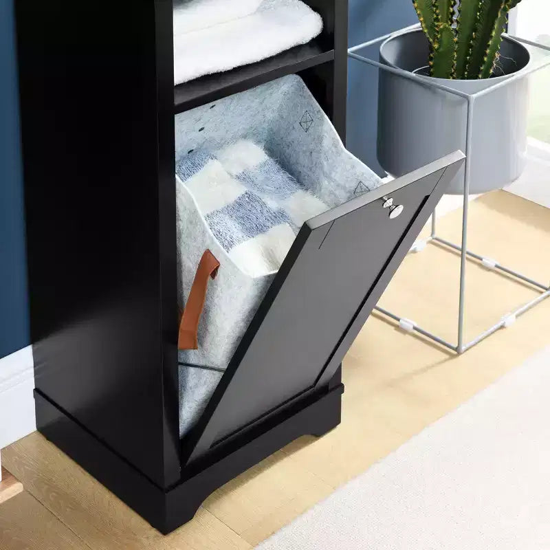 Modern 63.8" Tall Bathroom Storage Cabinet with Adjustable Shelves, Laundry Hamper and Hidden Clothes Storage