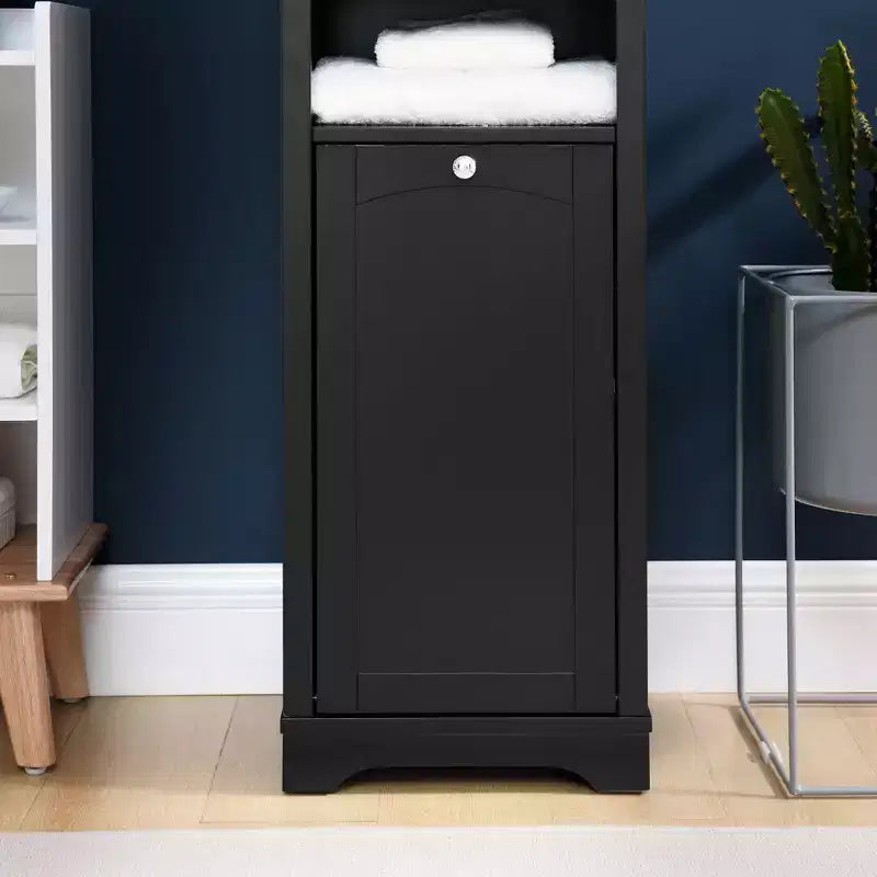 Modern 63.8" Tall Bathroom Storage Cabinet with Adjustable Shelves, Laundry Hamper and Hidden Clothes Storage